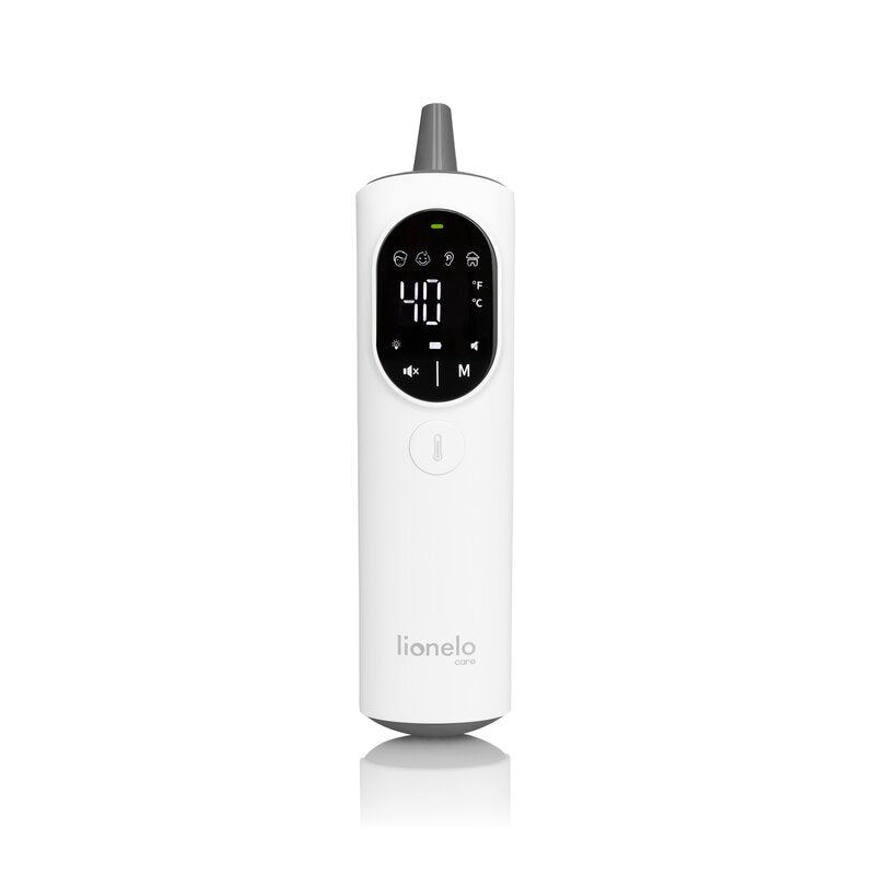 Termometru, Lionelo, FeverScan, Cu infrarosu, Fara contact, Rezultat ultrarapid, Potrivit si pentru alimente, Cu 4 moduri de functionare, Cu indicator LED si alarma sonora, Cu husa de depozitare