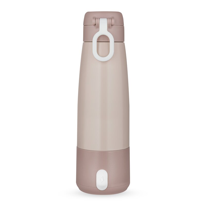 Termos inteligent cu incalzire, Lionelo, ThermUp Bottle, Incalzeste in 3.5 min, Mentine temperatura pana la 20 h, Constructie vidata cu 5 straturi, Capacitate 350 ml, USB-C, 5 setari de temperatura: 37-55°C, Roz nude