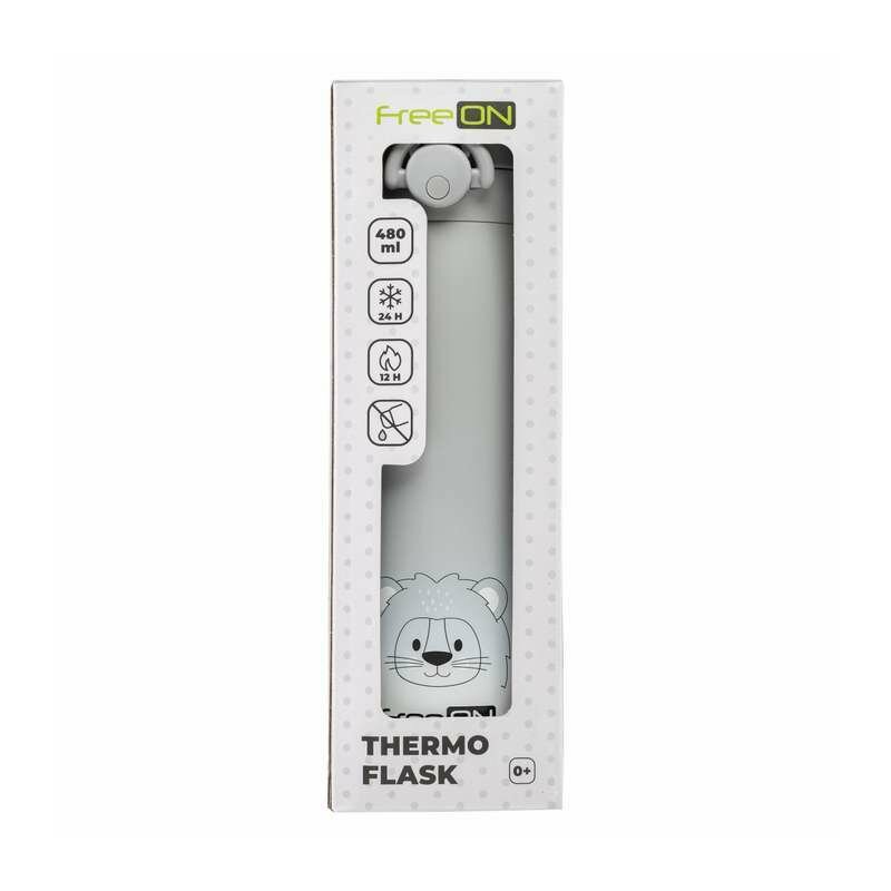 Termos lichide, FreeON, Din otel inoxidabil, Cu mentinere de temperatura de pana la 12 ore, 480 ml, Grey