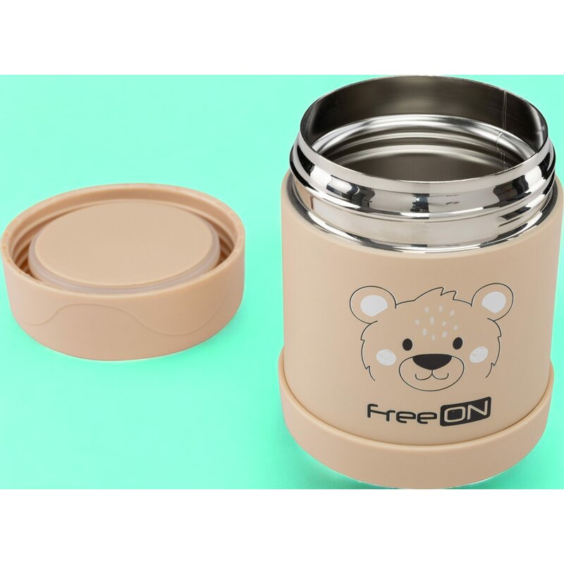 Termos, FreeON, Pentru alimente solide Din otel inoxidabil Mentine cald pana la 12 ore si rece pana la 24 ore, Beige Bear - gogobaby.ro