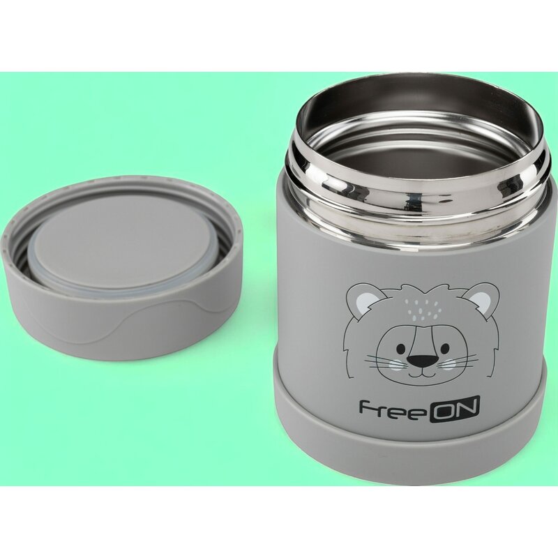 Termos, FreeON, Pentru alimente solide Din otel inoxidabil Mentine cald pana la 12 ore si rece pana la 24 ore, Grey Lion