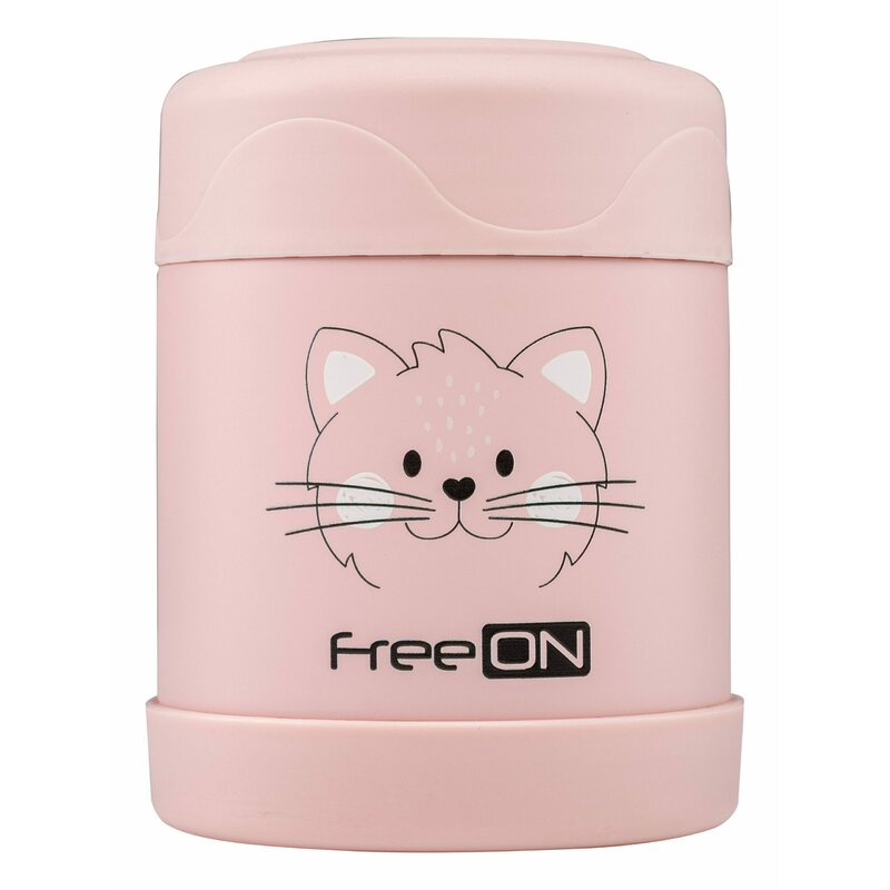 Termos, FreeON, Pentru alimente solide, Din otel inoxidabil, Mentine cald pana la 12 ore si rece pana la 24 ore, Pink Kitty - gogobaby.ro