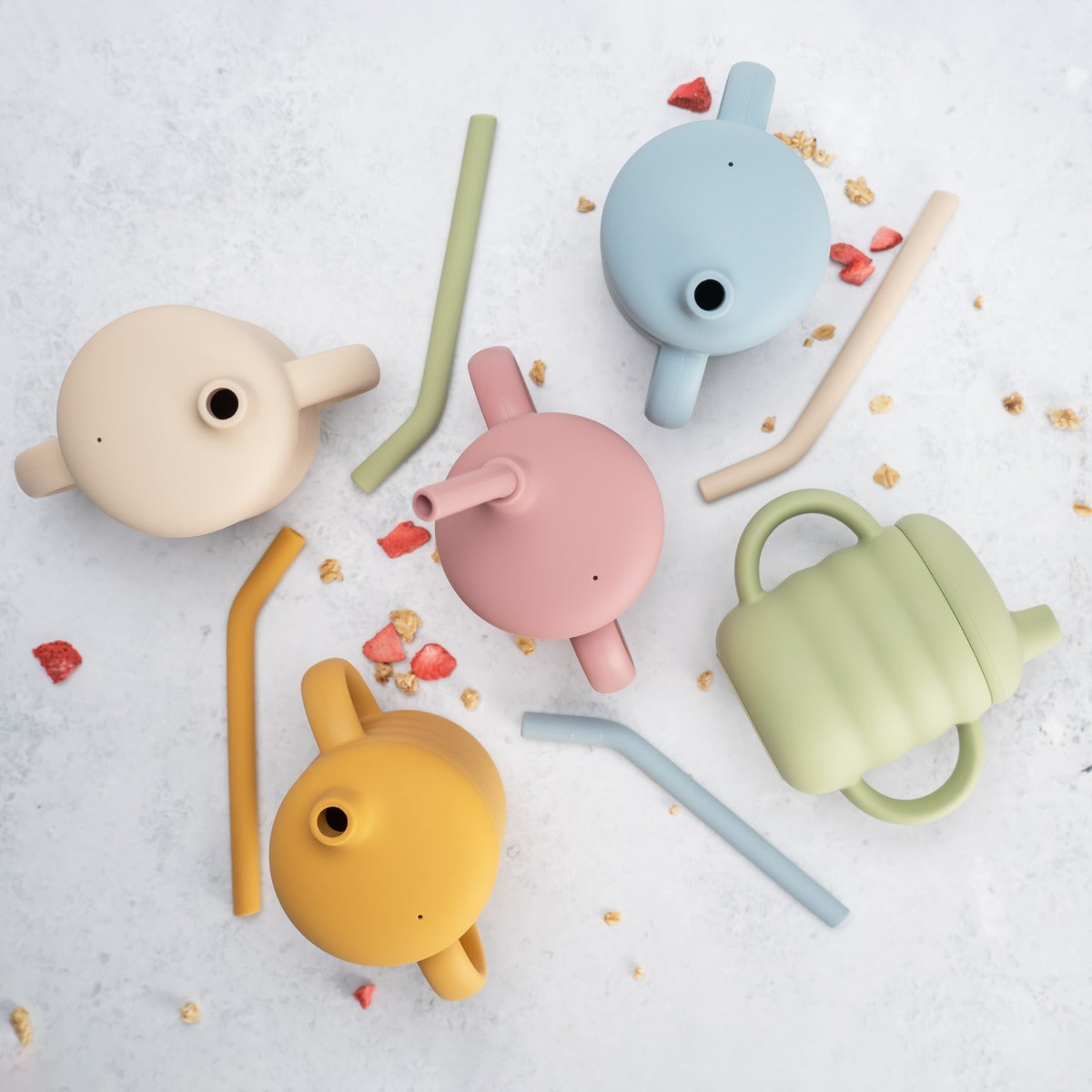 Cana din silicon cu pai, AppeKids - Aqua Blue - gogobaby.ro