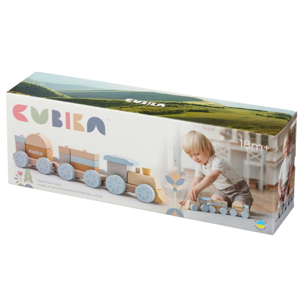 Jucarie din lemn, Cubika, Trenuletul Express - Pastel - gogobaby.ro
