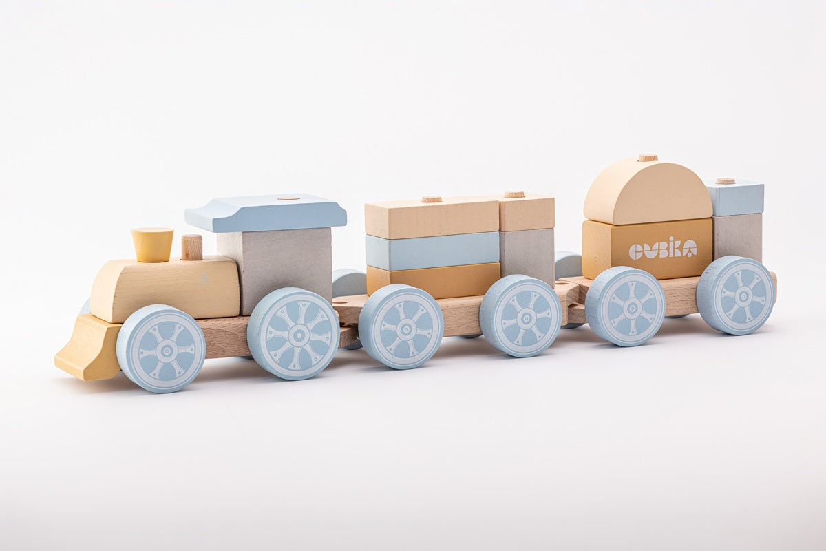 Jucarie din lemn, Cubika, Trenuletul Express - Pastel - gogobaby.ro