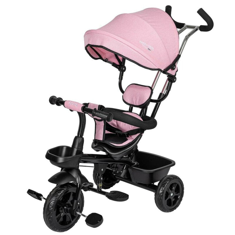 Tricicleta copii, Free2Move, cu sezut rotativ 360 grade, Reglabil, Roti EVA, Mecanism de pedalare libera, Suport picioare, Pink Black, Resigilat