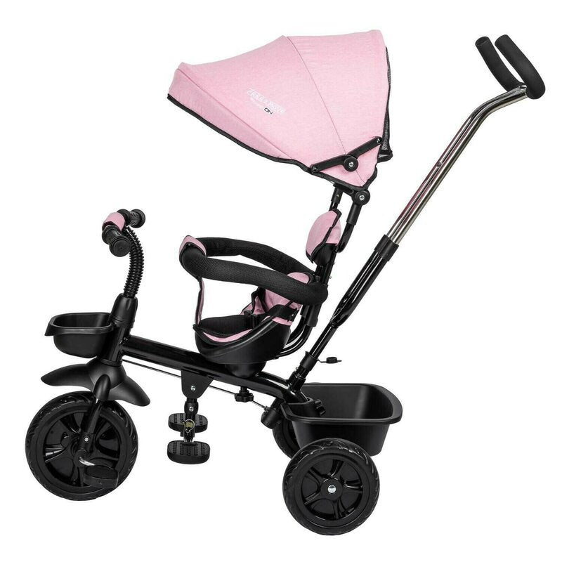 Tricicleta copii, Free2Move, cu sezut rotativ 360 grade, Reglabil, Roti EVA, Mecanism de pedalare libera, Suport picioare, Pink Black, Resigilat