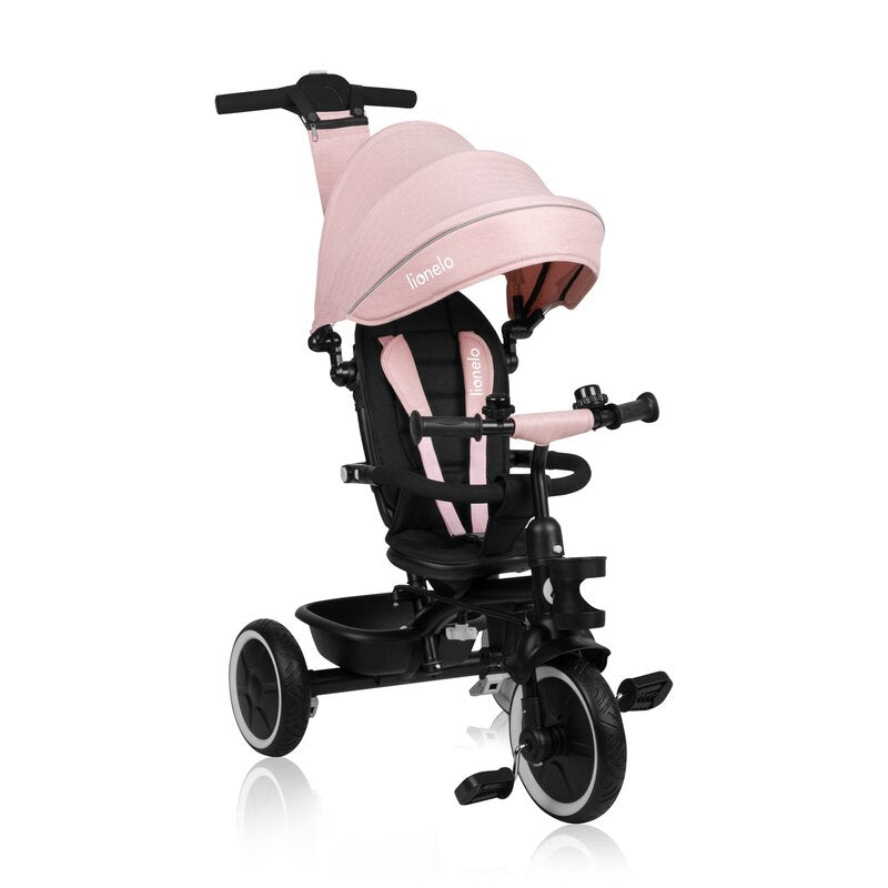 Tricicleta copii, Lionelo, Berry, 2 in 1, Multifunctionala, Suport picioare, Control al directiei, Scaun reversibil, Rotire 360 grade, Functie de roata libera, Utilizare pana la 5 ani, Constructie din otel, Conform cu standardul EN71, Roz - gogobaby.ro