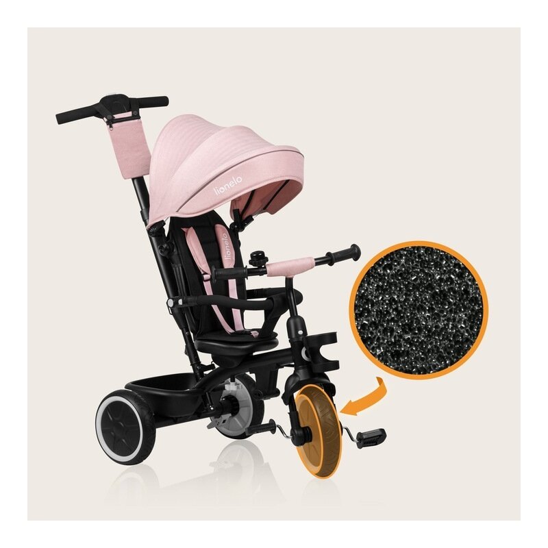Tricicleta copii, Lionelo, Berry, 2 in 1, Multifunctionala, Suport picioare, Control al directiei, Scaun reversibil, Rotire 360 grade, Functie de roata libera, Utilizare pana la 5 ani, Constructie din otel, Conform cu standardul EN71, Roz - gogobaby.ro