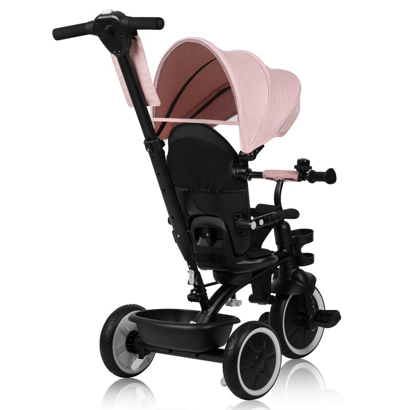 Tricicleta copii, Lionelo, Berry, 2 in 1, Multifunctionala, Suport picioare, Control al directiei, Scaun reversibil, Rotire 360 grade, Functie de roata libera, Utilizare pana la 5 ani, Constructie din otel, Conform cu standardul EN71, Roz - gogobaby.ro