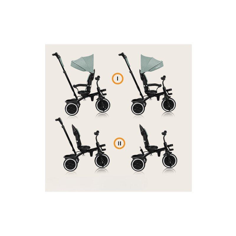 Tricicleta copii, Lionelo, Berry, 2 in 1, Multifunctionala, Suport picioare, Control al directiei, Scaun reversibil, Rotire 360 grade, Functie de roata libera, Utilizare pana la 5 ani, Constructie din otel, Conform cu standardul EN71, Verde - gogobaby.ro