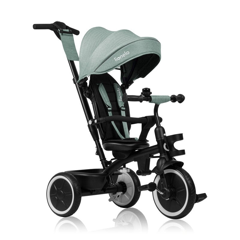 Tricicleta copii, Lionelo, Berry, 2 in 1, Multifunctionala, Suport picioare, Control al directiei, Scaun reversibil, Rotire 360 grade, Functie de roata libera, Utilizare pana la 5 ani, Constructie din otel, Conform cu standardul EN71, Verde