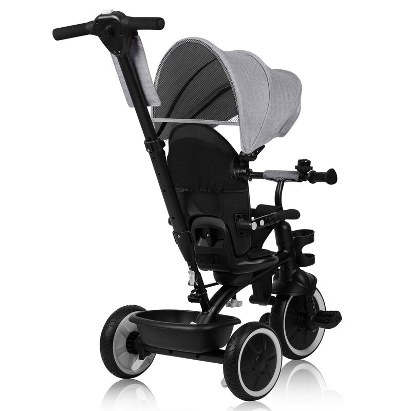 Tricicleta copii, Lionelo, Berry, 2 in 1, Multifunctionala, Suport picioare, Control al directiei, Scaun reversibil, Rotire 360 grade, Functie de roata libera, Utilizare pana la 5 ani, Constructie din otel, Conform cu standardul EN71, Gri