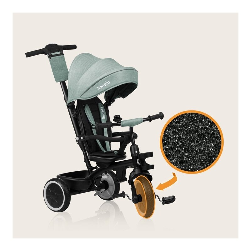 Tricicleta copii, Lionelo, Berry, 2 in 1, Multifunctionala, Suport picioare, Control al directiei, Scaun reversibil, Rotire 360 grade, Functie de roata libera, Utilizare pana la 5 ani, Constructie din otel, Conform cu standardul EN71, Verde - gogobaby.ro