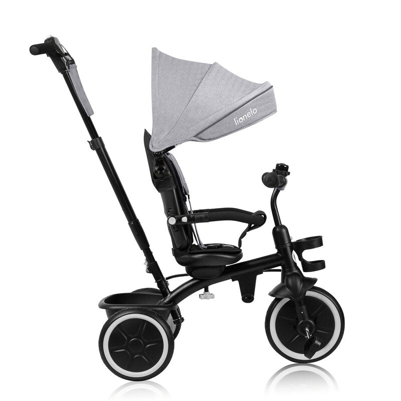 Tricicleta copii, Lionelo, Berry, 2 in 1, Multifunctionala, Suport picioare, Control al directiei, Scaun reversibil, Rotire 360 grade, Functie de roata libera, Utilizare pana la 5 ani, Constructie din otel, Conform cu standardul EN71, Gri