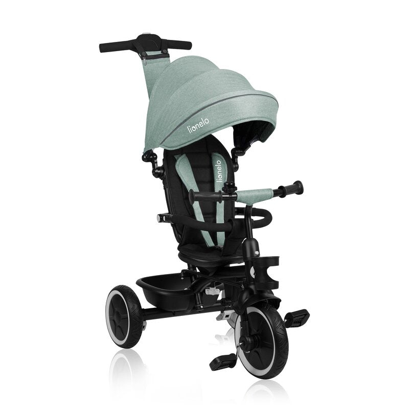Tricicleta copii, Lionelo, Berry, 2 in 1, Multifunctionala, Suport picioare, Control al directiei, Scaun reversibil, Rotire 360 grade, Functie de roata libera, Utilizare pana la 5 ani, Constructie din otel, Conform cu standardul EN71, Verde