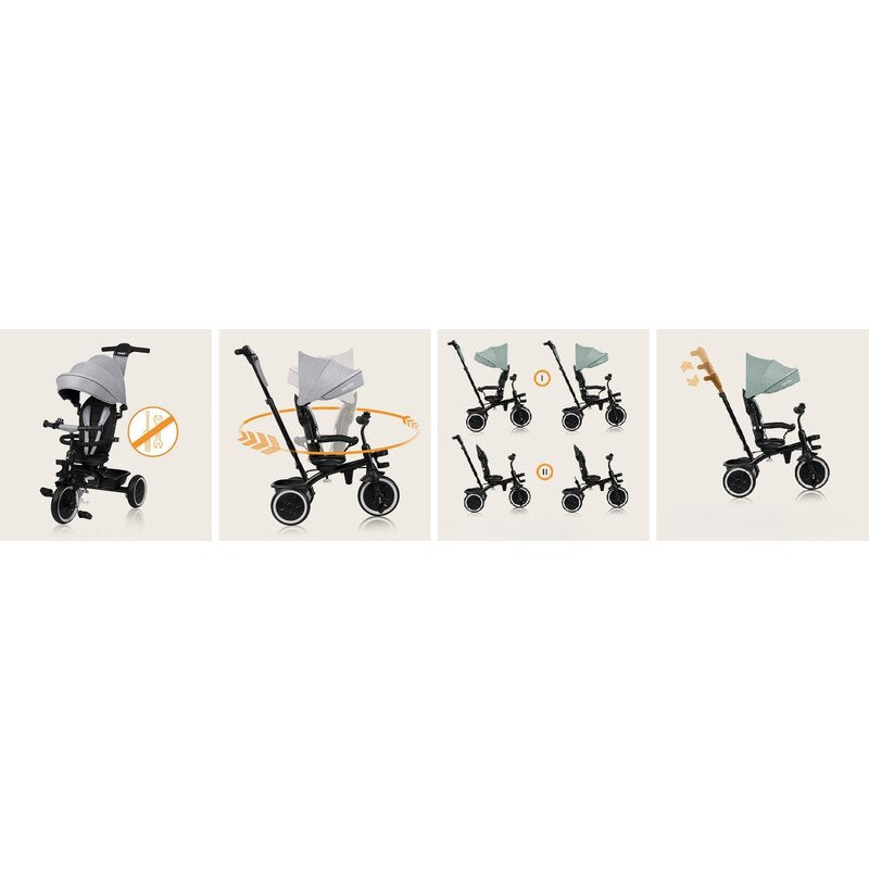 Tricicleta copii, Lionelo, Berry, 2 in 1, Multifunctionala, Suport picioare, Control al directiei, Scaun reversibil, Rotire 360 grade, Functie de roata libera, Utilizare pana la 5 ani, Constructie din otel, Conform cu standardul EN71, Verde - gogobaby.ro