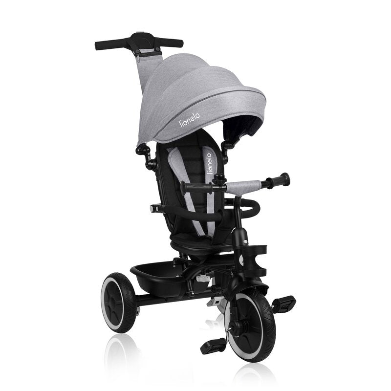 Tricicleta copii, Lionelo, Berry, 2 in 1, Multifunctionala, Suport picioare, Control al directiei, Scaun reversibil, Rotire 360 grade, Functie de roata libera, Utilizare pana la 5 ani, Constructie din otel, Conform cu standardul EN71, Gri