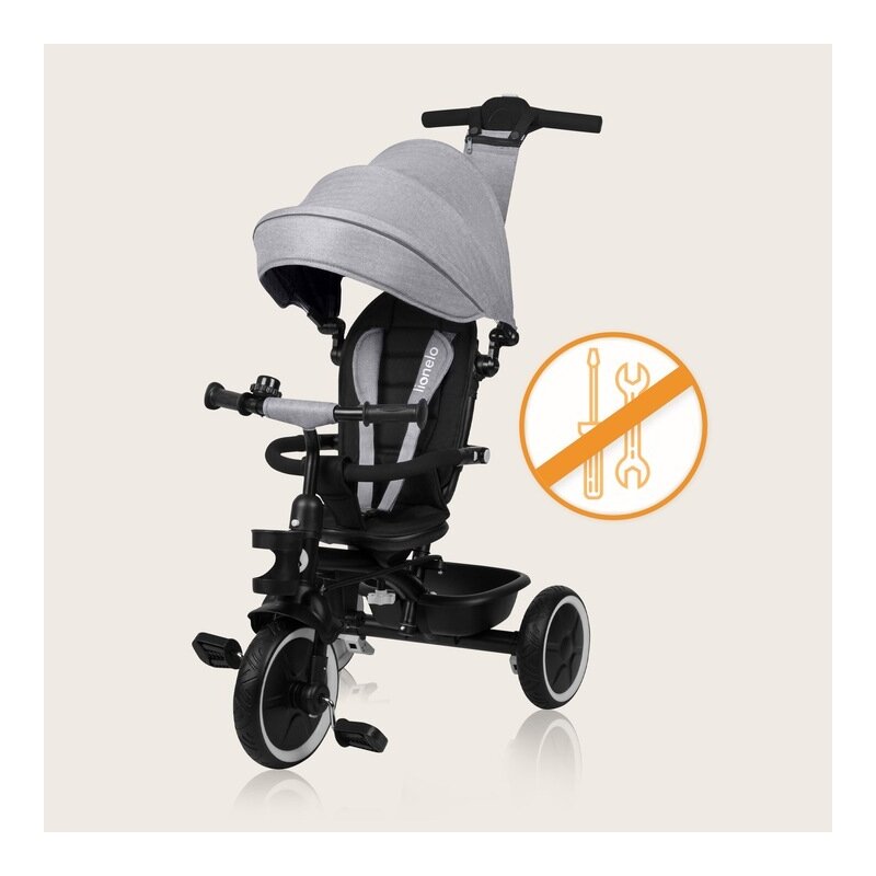 Tricicleta copii, Lionelo, Berry, 2 in 1, Multifunctionala, Suport picioare, Control al directiei, Scaun reversibil, Rotire 360 grade, Functie de roata libera, Utilizare pana la 5 ani, Constructie din otel, Conform cu standardul EN71, Gri - gogobaby.ro