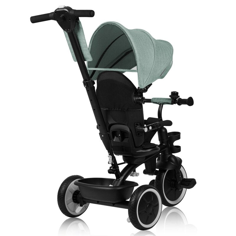 Tricicleta copii, Lionelo, Berry, 2 in 1, Multifunctionala, Suport picioare, Control al directiei, Scaun reversibil, Rotire 360 grade, Functie de roata libera, Utilizare pana la 5 ani, Constructie din otel, Conform cu standardul EN71, Verde - gogobaby.ro