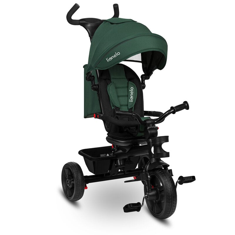 Tricicleta copii, Lionelo, Haari, Ultrapliabila, Multifunctionala, Suport picioare, Control al directiei, Scaun reversibil, Rotire 360 grade, Conform cu standardul european de securitate EN71, Verde - gogobaby.ro