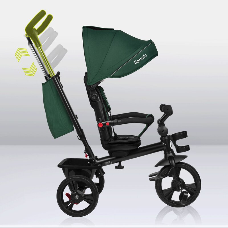 Tricicleta copii, Lionelo, Haari, Ultrapliabila, Multifunctionala, Suport picioare, Control al directiei, Scaun reversibil, Rotire 360 grade, Conform cu standardul european de securitate EN71, Verde