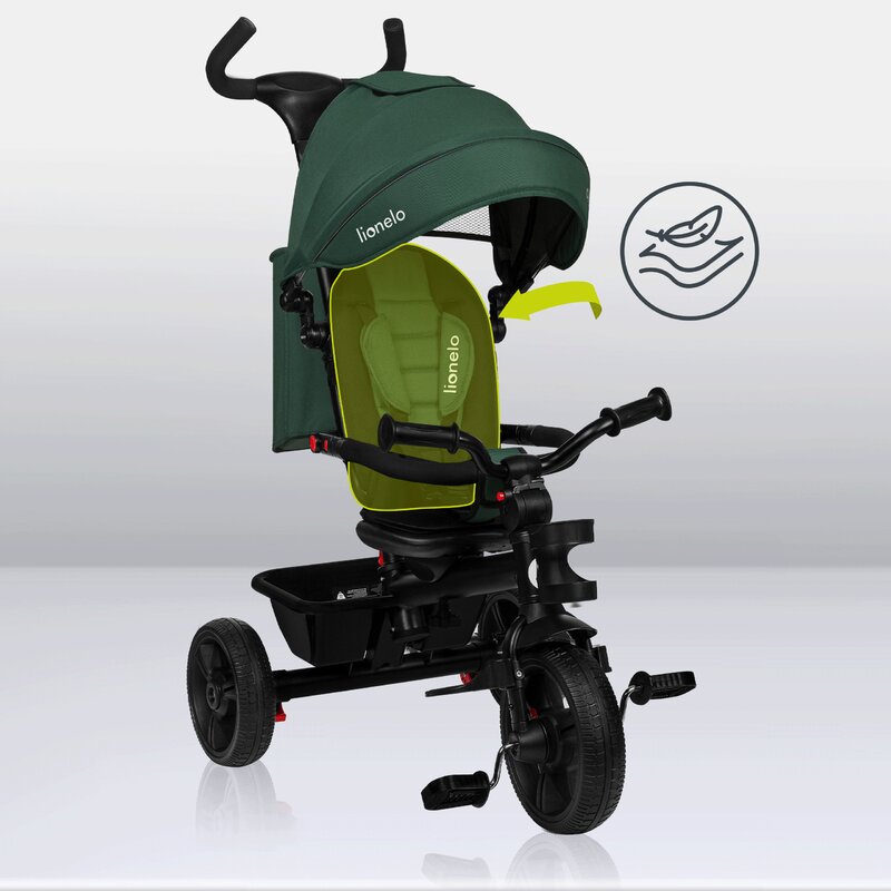 Tricicleta copii, Lionelo, Haari, Ultrapliabila, Multifunctionala, Suport picioare, Control al directiei, Scaun reversibil, Rotire 360 grade, Conform cu standardul european de securitate EN71, Verde