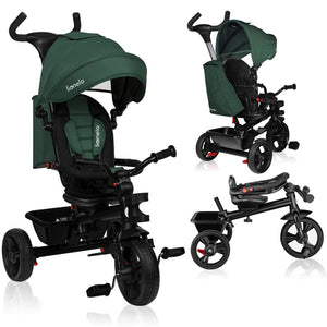Tricicleta copii, Lionelo, Haari, Ultrapliabila, Multifunctionala, Suport picioare, Control al directiei, Scaun reversibil, Rotire 360 grade, Conform cu standardul european de securitate EN71, Verde - gogobaby.ro