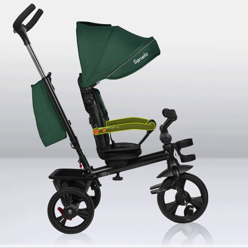 Tricicleta copii, Lionelo, Haari, Ultrapliabila, Multifunctionala, Suport picioare, Control al directiei, Scaun reversibil, Rotire 360 grade, Conform cu standardul european de securitate EN71, Verde