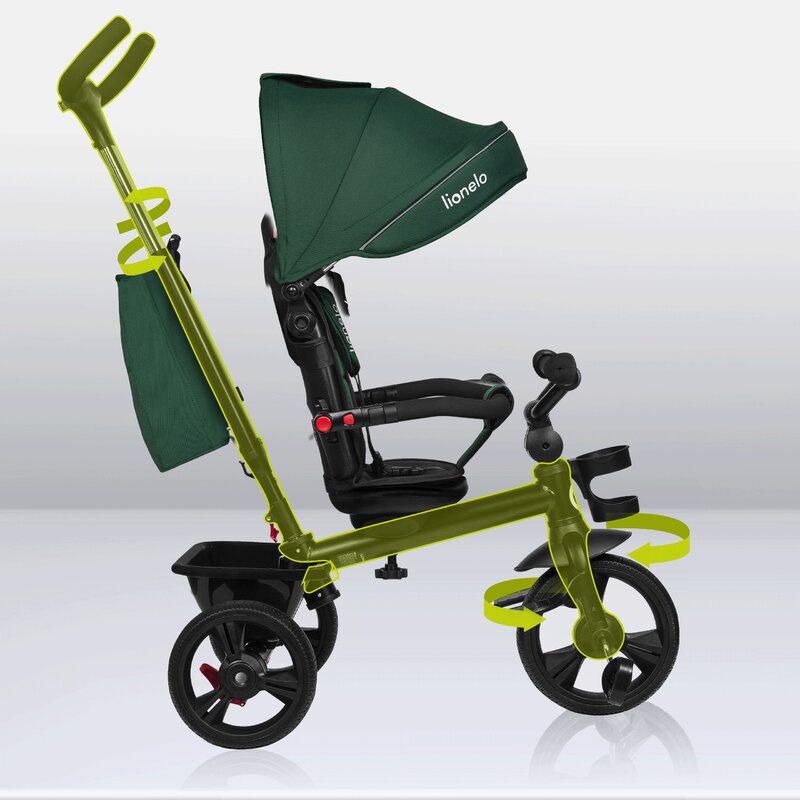 Tricicleta copii, Lionelo, Haari, Ultrapliabila, Multifunctionala, Suport picioare, Control al directiei, Scaun reversibil, Rotire 360 grade, Conform cu standardul european de securitate EN71, Verde - gogobaby.ro