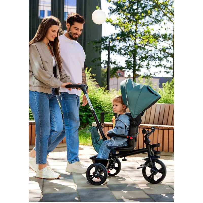 Tricicleta copii, Lionelo, Haari, Ultrapliabila, Multifunctionala, Suport picioare, Control al directiei, Scaun reversibil, Rotire 360 grade, Conform cu standardul european de securitate EN71, Verde - gogobaby.ro