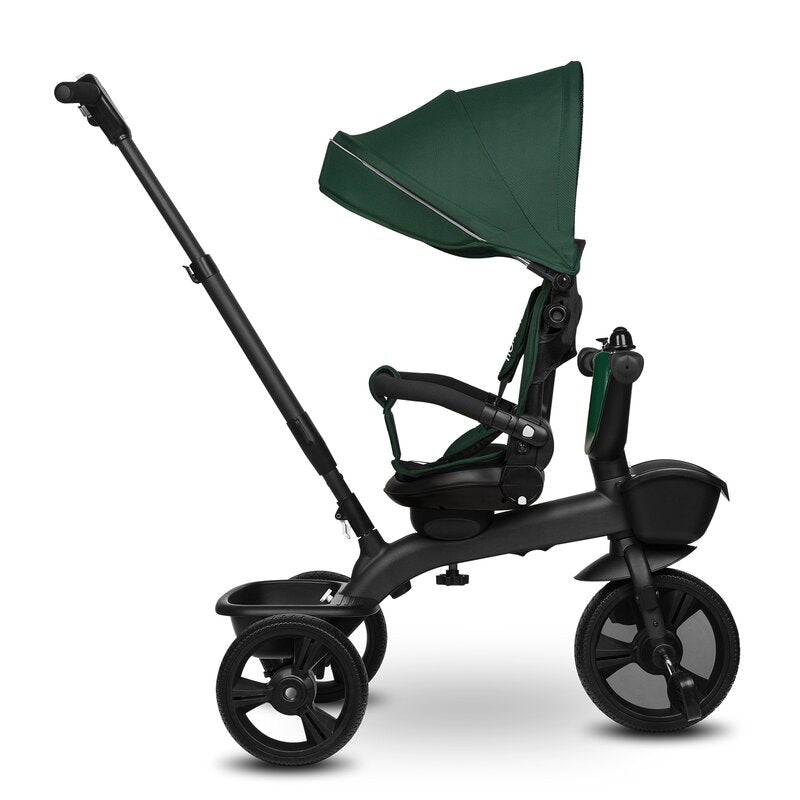 Tricicleta copii, Lionelo Kori, ultra-pliabila si multifunctionala, cu scaun rotativ 360°, control parental, suport pentru picioare si accesorii premium, Verde