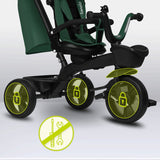 Tricicleta copii, Lionelo Kori, ultra-pliabila si multifunctionala, cu scaun rotativ 360°, control parental, suport pentru picioare si accesorii premium, Verde