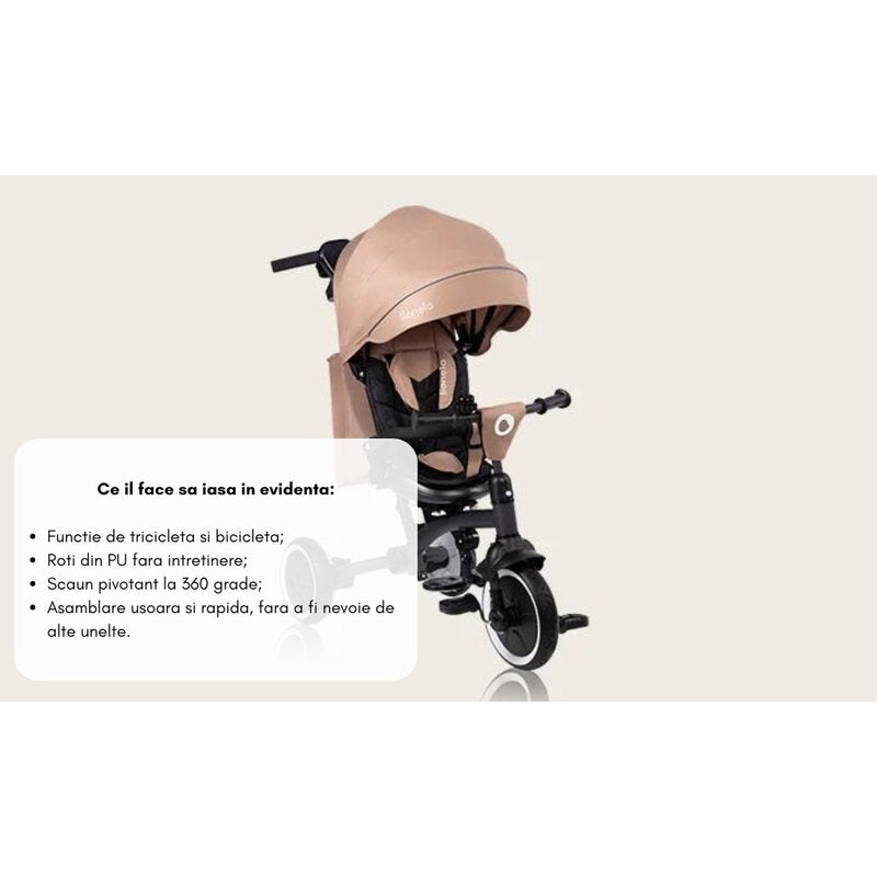 Tricicleta copii, Lionelo, Tris Plus, Ultrapliabila, Multifunctionala, Pana la 25 kg, Inclinare spatar in fata si in spate, Suport picioare, Control al directiei, Scaun reversibil, Rotire 360 grade, Conform cu EN71, 9 luni-5 ani, Albastru