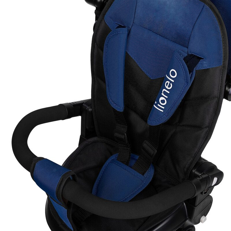 Tricicleta copii, Lionelo, Tris Plus, Ultrapliabila, Multifunctionala, Pana la 25 kg, Inclinare spatar in fata si in spate, Suport picioare, Control al directiei, Scaun reversibil, Rotire 360 grade, Conform cu EN71, 9 luni-5 ani, Albastru