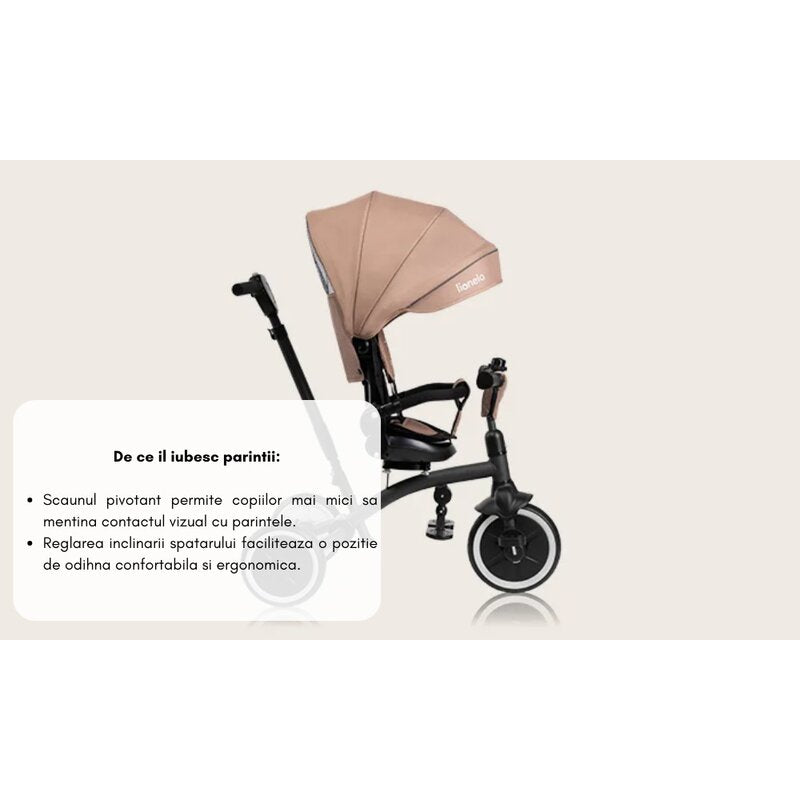 Tricicleta copii, Lionelo, Tris Plus, Ultrapliabila, Multifunctionala, Pana la 25 kg, Inclinare spatar in fata si in spate, Suport picioare, Control al directiei, Scaun reversibil, Rotire 360 grade, Conform cu EN71, 9 luni-5 ani, Albastru
