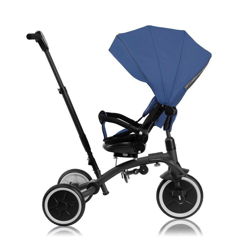Tricicleta copii, Lionelo, Tris Plus, Ultrapliabila, Multifunctionala, Pana la 25 kg, Inclinare spatar in fata si in spate, Suport picioare, Control al directiei, Scaun reversibil, Rotire 360 grade, Conform cu EN71, 9 luni-5 ani, Albastru