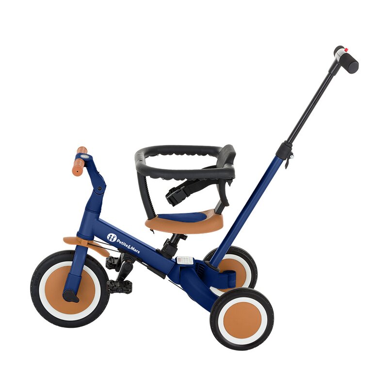 Tricicleta, Petite&Mars, Turbo, 5 in 1, Multifunctionala, Vehicul de impins, Bicicleta cu/fara pedale, Cu maner de ghidaj, Detasabil, Roti din cauciuc, Pana la 25 kg, 1.5-5 ani, Albastru - gogobaby.ro