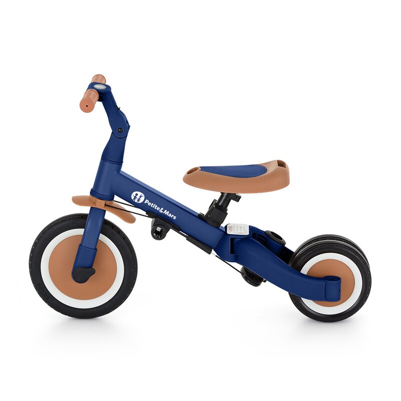 Tricicleta, Petite&Mars, Turbo, 5 in 1, Multifunctionala, Vehicul de impins, Bicicleta cu/fara pedale, Cu maner de ghidaj, Detasabil, Roti din cauciuc, Pana la 25 kg, 1.5-5 ani, Albastru - gogobaby.ro