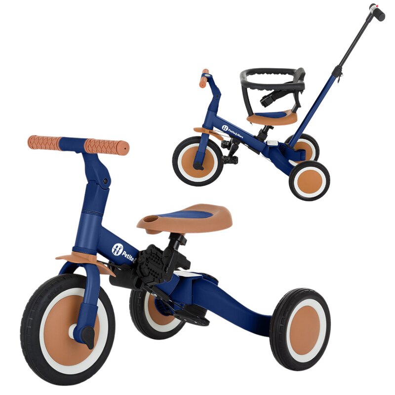 Tricicleta, Petite&Mars, Turbo, 5 in 1, Multifunctionala, Vehicul de impins, Bicicleta cu/fara pedale, Cu maner de ghidaj, Detasabil, Roti din cauciuc, Pana la 25 kg, 1.5-5 ani, Albastru - gogobaby.ro