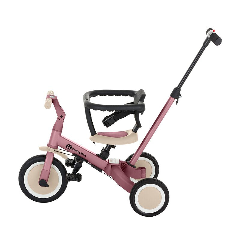 Tricicleta, Petite&Mars, Turbo, 5 in 1, Multifunctionala, Vehicul de impins, Bicicleta cu/fara pedale, Cu maner de ghidaj, Detasabil, Roti din cauciuc, Pana la 25 kg, 1.5-5 ani, Dusty Rose