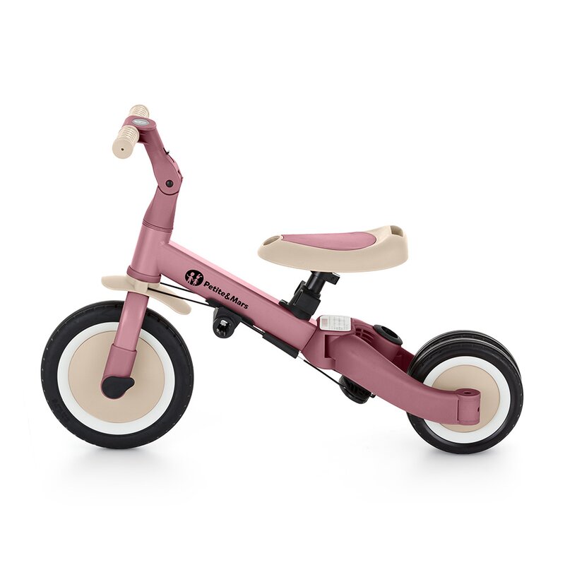 Tricicleta, Petite&Mars, Turbo, 5 in 1, Multifunctionala, Vehicul de impins, Bicicleta cu/fara pedale, Cu maner de ghidaj, Detasabil, Roti din cauciuc, Pana la 25 kg, 1.5-5 ani, Dusty Rose