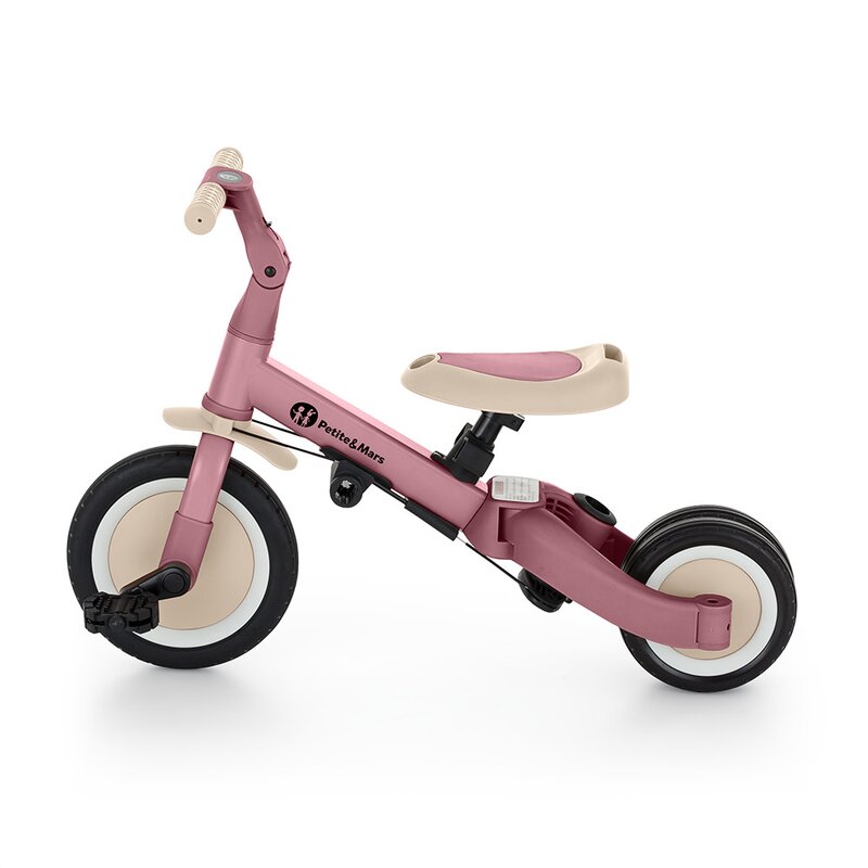 Tricicleta, Petite&Mars, Turbo, 5 in 1, Multifunctionala, Vehicul de impins, Bicicleta cu/fara pedale, Cu maner de ghidaj, Detasabil, Roti din cauciuc, Pana la 25 kg, 1.5-5 ani, Dusty Rose