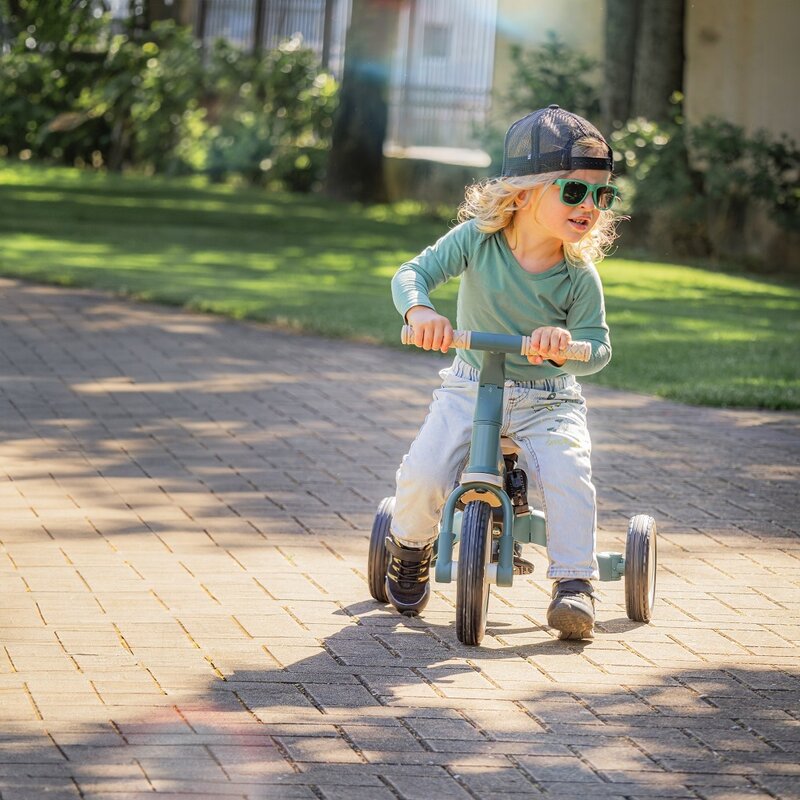 Tricicleta, Petite&Mars, Turbo, 5 in 1, Multifunctionala, Vehicul de impins, Bicicleta cu/fara pedale, Cu maner de ghidaj, Detasabil, Roti din cauciuc, Pana la 25 kg, 1.5-5 ani, Dusty Rose