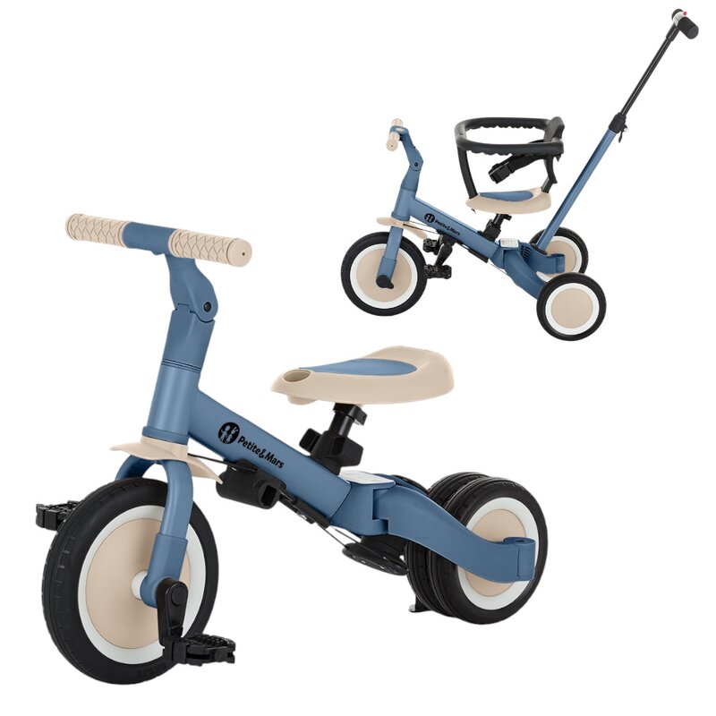 Tricicleta, Petite&Mars, Turbo, 5 in 1, Multifunctionala, Vehicul de impins, Bicicleta cu/fara pedale, Cu maner de ghidaj, Detasabil, Roti din cauciuc, Pana la 25 kg, 1.5-5 ani, Ocean Blue - gogobaby.ro