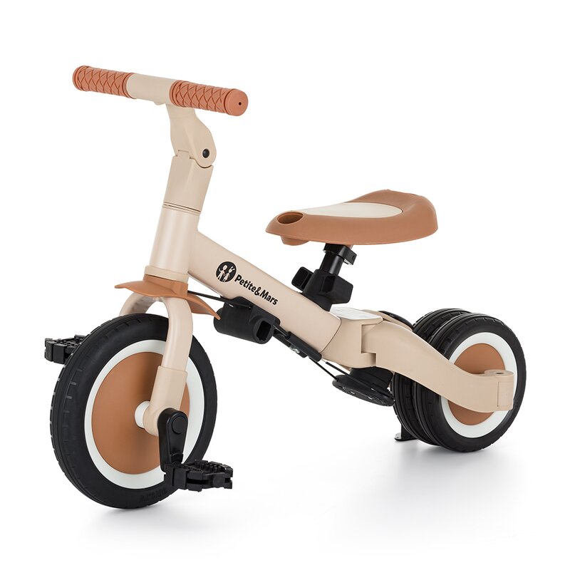Tricicleta, Petite&Mars, Turbo, 5 in 1, Multifunctionala, Vehicul de impins, Bicicleta cu/fara pedale, Cu maner de ghidaj, Detasabil, Roti din cauciuc, Pana la 25 kg, 1.5-5 ani, Bej - gogobaby.ro