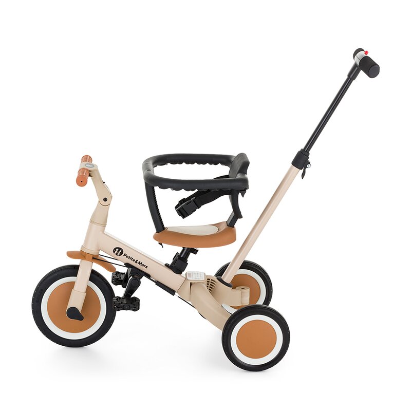 Tricicleta, Petite&Mars, Turbo, 5 in 1, Multifunctionala, Vehicul de impins, Bicicleta cu/fara pedale, Cu maner de ghidaj, Detasabil, Roti din cauciuc, Pana la 25 kg, 1.5-5 ani, Bej - gogobaby.ro