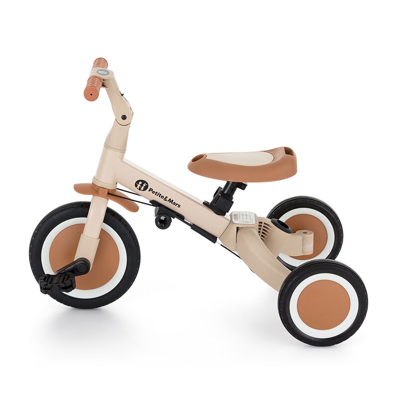 Tricicleta, Petite&Mars, Turbo, 5 in 1, Multifunctionala, Vehicul de impins, Bicicleta cu/fara pedale, Cu maner de ghidaj, Detasabil, Roti din cauciuc, Pana la 25 kg, 1.5-5 ani, Bej - gogobaby.ro
