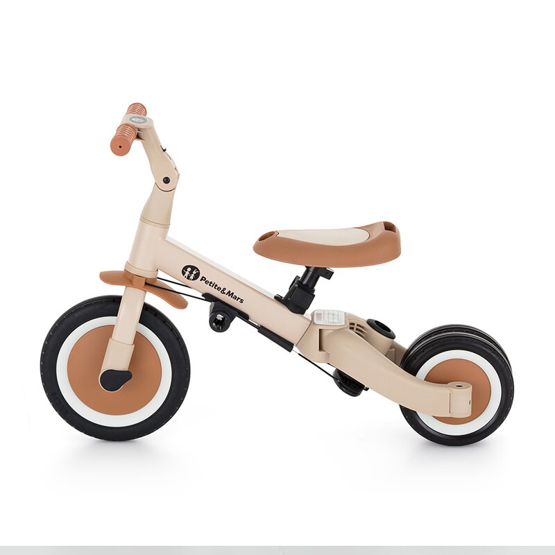 Tricicleta, Petite&Mars, Turbo, 5 in 1, Multifunctionala, Vehicul de impins, Bicicleta cu/fara pedale, Cu maner de ghidaj, Detasabil, Roti din cauciuc, Pana la 25 kg, 1.5-5 ani, Bej - gogobaby.ro