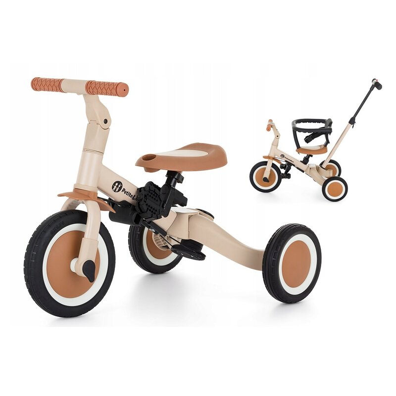 Tricicleta, Petite&Mars, Turbo, 5 in 1, Multifunctionala, Vehicul de impins, Bicicleta cu/fara pedale, Cu maner de ghidaj, Detasabil, Roti din cauciuc, Pana la 25 kg, 1.5-5 ani, Bej - gogobaby.ro